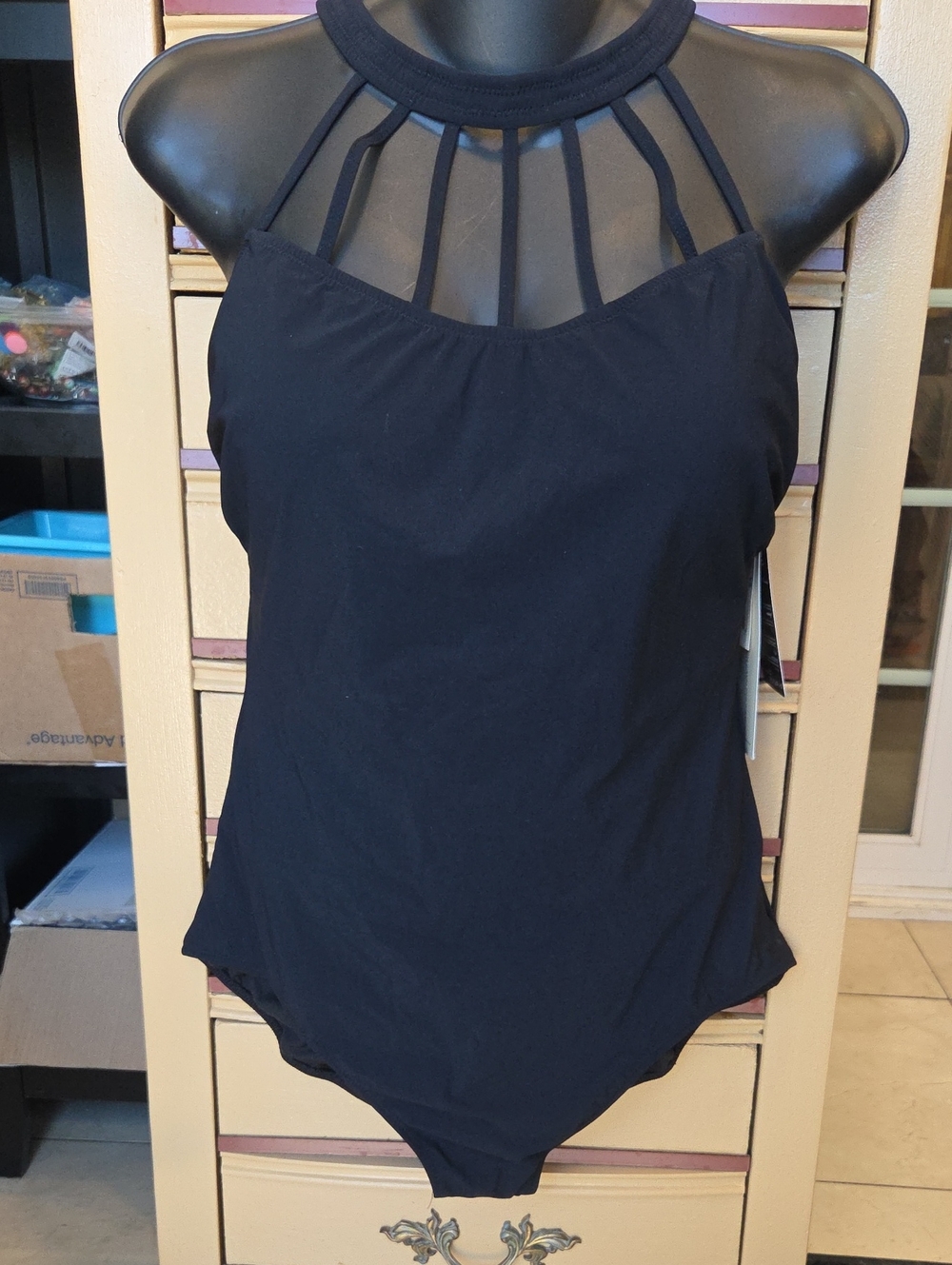 Women’s Black High-Neck One-Piece Swimsuit - Picture 3 of 7